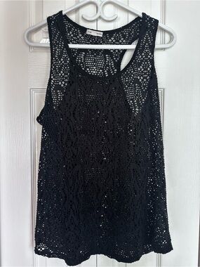 Warehouse One Women's Black Lace Crochet Racerback Tank Top - XL